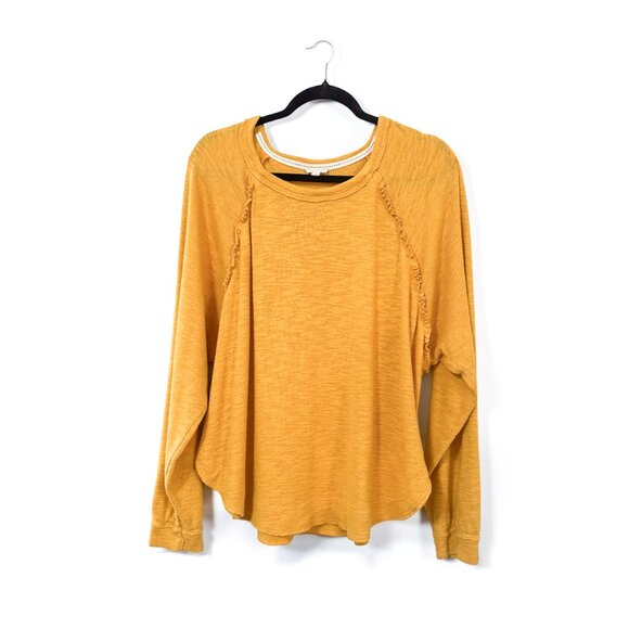 Anthropologie Pilcro Ruffled Raglan Thermal Top Gold Women's Size Large - Picture 4 of 7